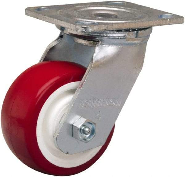 Hamilton - 4" Diam x 2" Wide x 5-5/8" OAH Top Plate Mount Swivel Caster - Polyurethane Mold on Polypropylene, 750 Lb Capacity, Straight Roller Bearing, 4 x 4-1/2" Plate - USA Tool & Supply