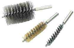 Value Collection - 2-1/2" Diam Helical Steel Tube Brush - Single Spiral, 0.012" Filament Diam, 4" Brush Length, 7" OAL, 1/2-12 Male Shank - USA Tool & Supply