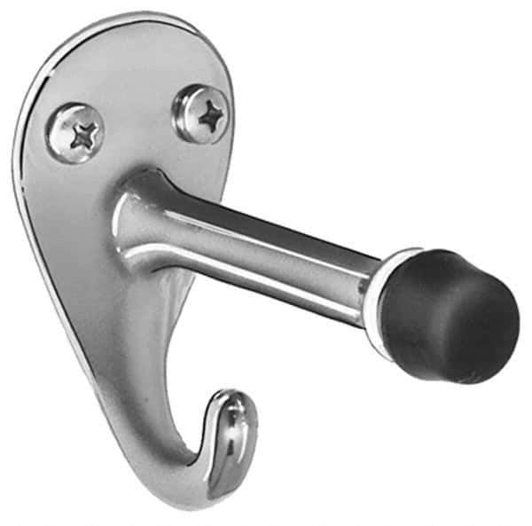 Bradley - 3" Projection Door Stop with Hook - Wall Mount, Chrome Finish - USA Tool & Supply