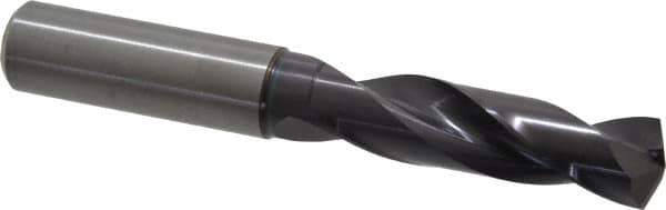 Guhring - 0.5906" 140° Spiral Flute Solid Carbide Screw Machine Drill Bit - FIREX Finish, Right Hand Cut, 65mm Flute Length, 115mm OAL, SU Point, Straight Shank - USA Tool & Supply