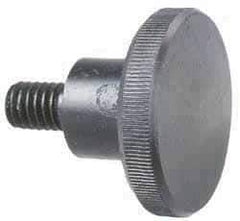 Morton Machine Works - 1/4-20 Knurled Shoulder Grade C-12L14 Steel Thumb Screw - 1" OAL, 1" Head Diam x 1/4" Head Height, Black Oxide Finish - USA Tool & Supply