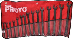 Proto - 15 Piece, 7mm to 21mm, 12 Point Combination Wrench Set - Metric Measurement Standard, Black Oxide Finish, Comes in Nylon Roll - USA Tool & Supply