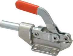 Lapeer - 850 Lb Load Capacity, Flanged Base, Carbon Steel, Standard Straight Line Action Clamp - 4 Mounting Holes, 0.33" Mounting Hole Diam, 5/8" Plunger Diam, Straight Handle - USA Tool & Supply