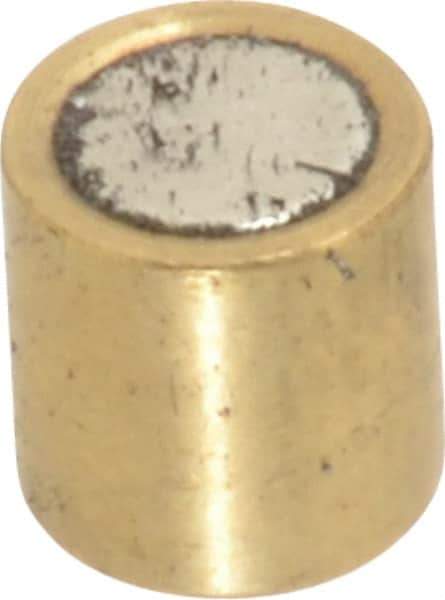 Mag-Mate - 1/4" Diam x 1/4" High, 0.63 Lb Average Pull Force, 1-1/4 Lb Max Pull Force, Neodymium Rare Earth Shielded Magnet - Brass Shield, 0.032" Shielding Wall Thickness - USA Tool & Supply