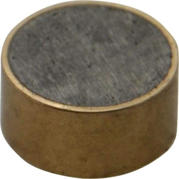 Mag-Mate - 3/4" Diam x 3/8" High, 6-1/2 Lb Average Pull Force, 13 Lb Max Pull Force, Neodymium Rare Earth Shielded Magnet - Brass Shield, 0.062" Shielding Wall Thickness - USA Tool & Supply