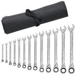 GearWrench - 13 Piece, 1/4" to 1", 12 Point Combination Wrench Set - Inch Measurement Standard, Full Polish Finish, Comes in Vinyl Pouch - USA Tool & Supply