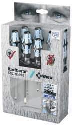 Wera - 6 Piece Phillips & Slotted Screwdriver Set - Blade Sizes: Width mm 3, 4, 5.5 & 6.5, Bit Sizes: Philips #1 & #2 - USA Tool & Supply