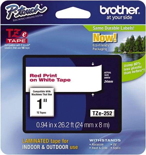 Brother - 7.8" Wide, Red on White Label Tape - For Label Maker - USA Tool & Supply