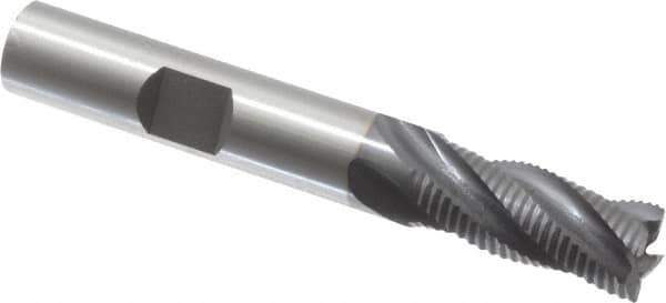 OSG - 3/8" Diam, Fine Pitch, 7/8" LOC, 4 Flute Cobalt Roughing Square End Mill - TiCN Finish, 2-5/8" OAL, 3/8" Shank Diam, Single End, 30° Helix - USA Tool & Supply