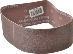 Norton - 3" Wide x 21" OAL, 50 Grit, Aluminum Oxide Abrasive Belt - Aluminum Oxide, Coarse, Coated, X Weighted Cloth Backing, Series R228 - USA Tool & Supply