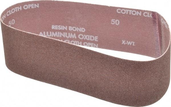 Norton - 3" Wide x 24" OAL, 50 Grit, Aluminum Oxide Abrasive Belt - Aluminum Oxide, Coarse, Coated, X Weighted Cloth Backing, Series R228 - USA Tool & Supply