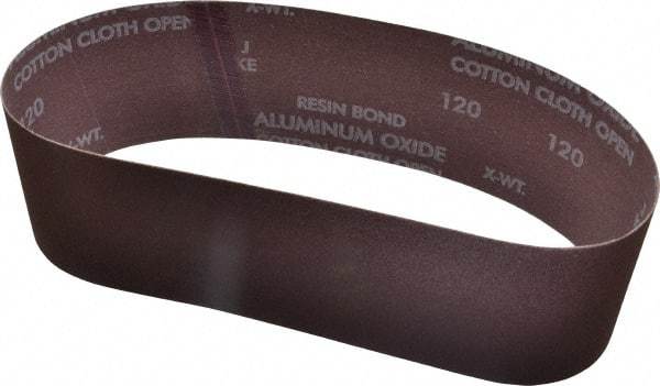 Norton - 3" Wide x 24" OAL, 120 Grit, Aluminum Oxide Abrasive Belt - Aluminum Oxide, Fine, Coated, X Weighted Cloth Backing, Series R228 - USA Tool & Supply