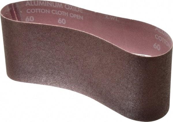 Norton - 4" Wide x 24" OAL, 60 Grit, Aluminum Oxide Abrasive Belt - Aluminum Oxide, Medium, Coated, X Weighted Cloth Backing, Series R228 - USA Tool & Supply