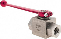 HYDAC - 1/2" Pipe, Stainless Steel Standard Ball Valve - 1 Piece, FNPT x FNPT Ends, Lever Handle, 5,800 WOG - USA Tool & Supply