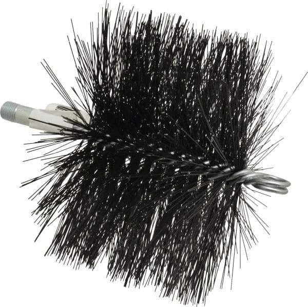 Schaefer Brush - 4-1/2" Brush Length, 6-1/2" Diam, Double Stem, Double Spiral Tube Brush - 7-1/2" Long, Tempered Steel Wire, 1/4" NPT Male Connection - USA Tool & Supply