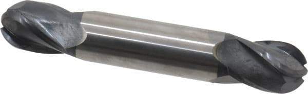 SGS - 1/2" Diam, 5/8" LOC, 4 Flute Solid Carbide Ball End Mill - AlTiN Finish, Double End, 3" OAL, 1/2" Shank Diam, Spiral Flute - USA Tool & Supply