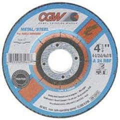 Camel Grinding Wheels - 24 Grit, 7" Wheel Diam, 1/4" Wheel Thickness, 7/8" Arbor Hole, Type 27 Depressed Center Wheel - Aluminum Oxide, Resinoid Bond, N Hardness, 8,600 Max RPM, Compatible with Angle Grinder - USA Tool & Supply