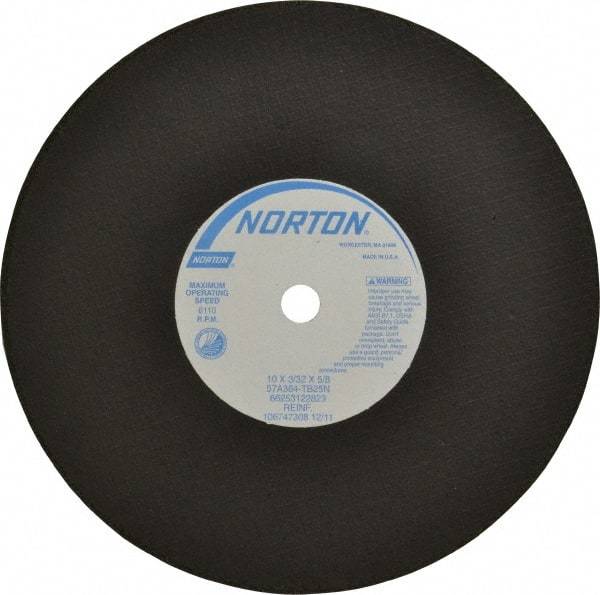 Norton - 10" 36 Grit Aluminum Oxide Cutoff Wheel - 3/32" Thick, 5/8" Arbor, 6,110 Max RPM, Use with Stationary Tools - USA Tool & Supply