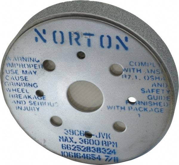 Norton - 6" Diam, 4" Hole Size, 1" Overall Thickness, 60 Grit, Type 2 Tool & Cutter Grinding Wheel - Medium Grade, Silicon Carbide, J Hardness, Vitrified Bond, 3,600 RPM - USA Tool & Supply