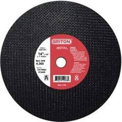 Made in USA - 14" 36 Grit Aluminum Oxide Cutoff Wheel - 1/8" Thick, 1" Arbor, 4,365 Max RPM, Use with Stationary Tools - USA Tool & Supply