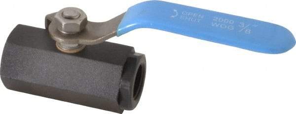 Midwest Control - 3/8" Pipe, Carbon Steel Standard Ball Valve - 1 Piece, Inline - One Way Flow, FNPT x FNPT Ends, Lever Handle, 1,000 WOG - USA Tool & Supply