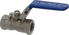 Value Collection - 1/4" Pipe, Standard Port, Stainless Steel Standard Ball Valve - 1 Piece, Inline - One Way Flow, FNPT x FNPT Ends, Lever Handle, 400 WOG - USA Tool & Supply