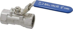 Value Collection - 1/2" Pipe, Standard Port, Stainless Steel Standard Ball Valve - 1 Piece, Inline - One Way Flow, FNPT x FNPT Ends, Lever Handle, 400 WOG - USA Tool & Supply