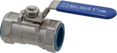 Value Collection - 1" Pipe, Standard Port, Stainless Steel Standard Ball Valve - 1 Piece, Inline - One Way Flow, FNPT x FNPT Ends, Lever Handle, 400 WOG - USA Tool & Supply