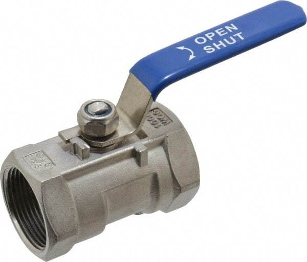 Midwest Control - 1-1/4" Pipe, Standard Port, Stainless Steel Standard Ball Valve - 1 Piece, Inline - One Way Flow, FNPT x FNPT Ends, Lever Handle, 1,000 WOG - USA Tool & Supply