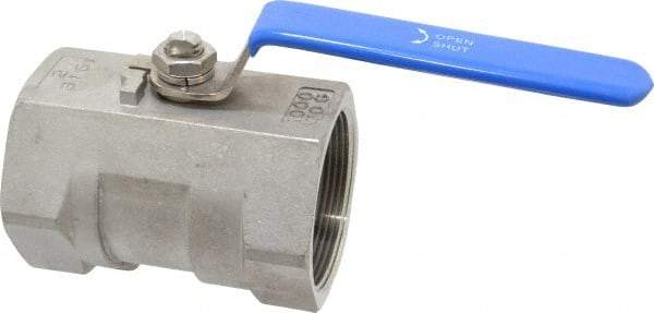Midwest Control - 2" Pipe, Standard Port, Stainless Steel Standard Ball Valve - 1 Piece, Inline - One Way Flow, FNPT x FNPT Ends, Lever Handle, 1,000 WOG - USA Tool & Supply
