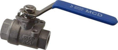 Midwest Control - 1/4" Pipe, Stainless Steel Standard Ball Valve - 2 Piece, Inline - One Way Flow, FNPT x FNPT Ends, Lever Handle, 1,000 WOG, 150 WSP - USA Tool & Supply