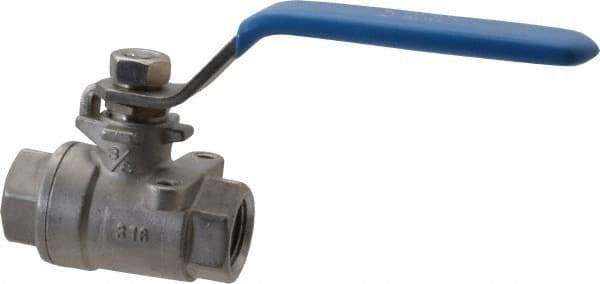 Midwest Control - 3/8" Pipe, Stainless Steel Standard Ball Valve - 2 Piece, Inline - One Way Flow, FNPT x FNPT Ends, Lever Handle, 1,000 WOG, 150 WSP - USA Tool & Supply