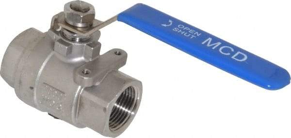 Midwest Control - 1" Pipe, Stainless Steel Standard Ball Valve - 2 Piece, Inline - One Way Flow, FNPT x FNPT Ends, Lever Handle, 1,000 WOG, 150 WSP - USA Tool & Supply