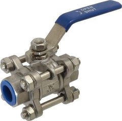 Midwest Control - 1/2" Pipe, Full Port, Stainless Steel Standard Ball Valve - 3 Piece, Inline - One Way Flow, FNPT x FNPT Ends, Lever Handle - USA Tool & Supply