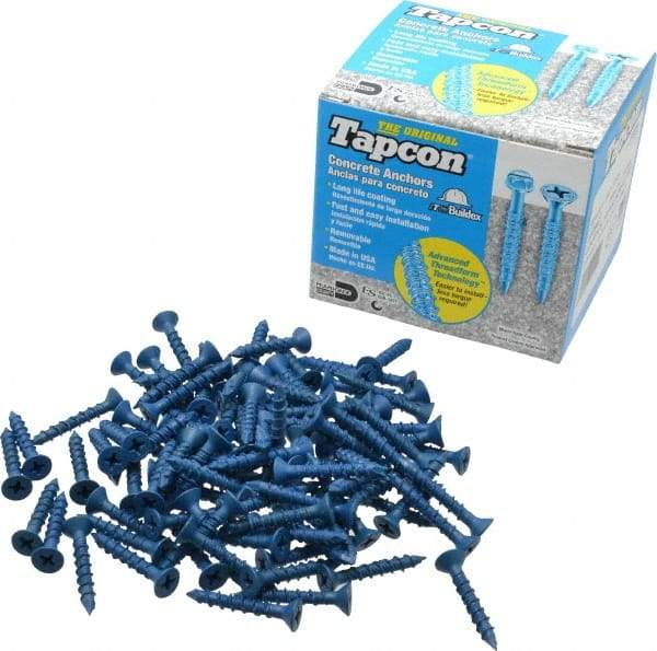 Made in USA - 3/16" Diam, 1-1/4" OAL, Phillips Drive, Concrete Screw & Masonry Fastener - Steel, Blue Climaseal Finish, Includes Drill Bit - USA Tool & Supply