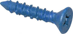 Made in USA - 1/4" Diam, 1-1/4" OAL, Phillips Drive, Concrete Screw & Masonry Fastener - Steel, Blue Climaseal Finish, Includes Drill Bit - USA Tool & Supply