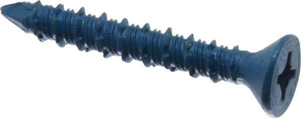 Made in USA - 1/4" Diam, 1-3/4" OAL, Phillips Drive, Concrete Screw & Masonry Fastener - Steel, Blue Climaseal Finish, Includes Drill Bit - USA Tool & Supply