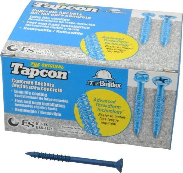 Made in USA - 1/4" Diam, 3-1/4" OAL, Phillips Drive, Concrete Screw & Masonry Fastener - Steel, Blue Climaseal Finish, Includes Drill Bit - USA Tool & Supply