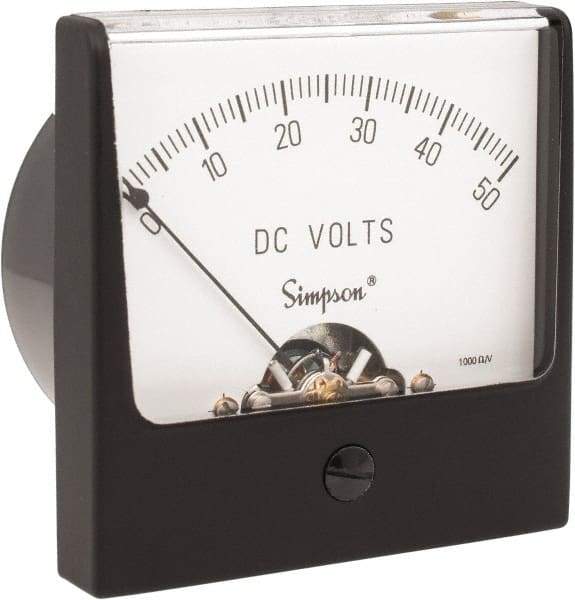 Simpson Electric - Analog, DC Voltmeter, Panel Meter - 60 Hz, 1000 Ohms at 60 Hz, 50 VDC - USA Tool & Supply