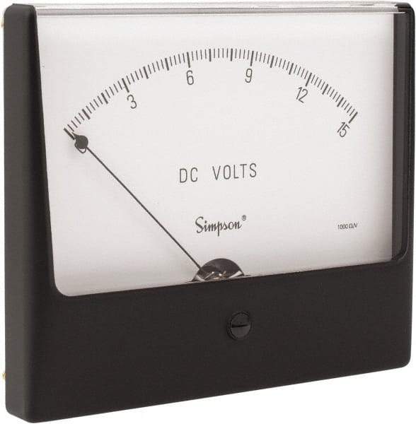 Simpson Electric - Analog, DC Voltmeter, Panel Meter - 60 Hz, 1000 Ohms at 60 Hz, 15 VDC - USA Tool & Supply