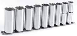Blackhawk by Proto - 9 Piece 1/2" Drive Deep Well Socket Set - 6 Points, 1/2" to 1" Range, Inch Measurement Standard - USA Tool & Supply