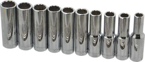 Blackhawk by Proto - 10 Piece 1/2" Drive Deep Well Socket Set - 12 Points, 10mm to 19mm Range, Metric Measurement Standard - USA Tool & Supply