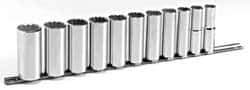Blackhawk by Proto - 11 Piece 1/2" Drive Deep Well Socket Set - 12 Points, 1/2" to 1-1/8" Range, Inch Measurement Standard - USA Tool & Supply
