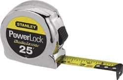Stanley - 25' x 1" Yellow Blade Tape Measure - 1/16" Graduation, Inch Graduation Style, Silver Case - USA Tool & Supply