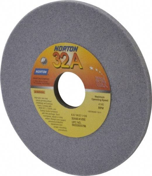 Norton - 6" Diam x 1-1/4" Hole x 1/4" Thick, K Hardness, 60 Grit Surface Grinding Wheel - Aluminum Oxide, Type 1, Medium Grade, 4,140 Max RPM, Vitrified Bond, No Recess - USA Tool & Supply
