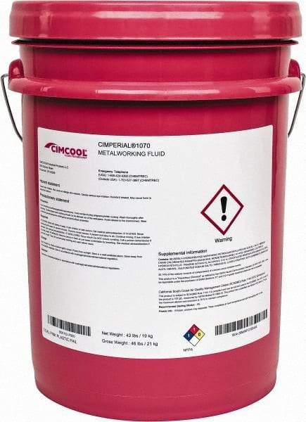 Cimcool - Cimperial 1070, 5 Gal Pail Cutting & Grinding Fluid - Water Soluble, For Boring, Broaching, Drilling, Milling, Reaming, Sawing, Tapping - USA Tool & Supply