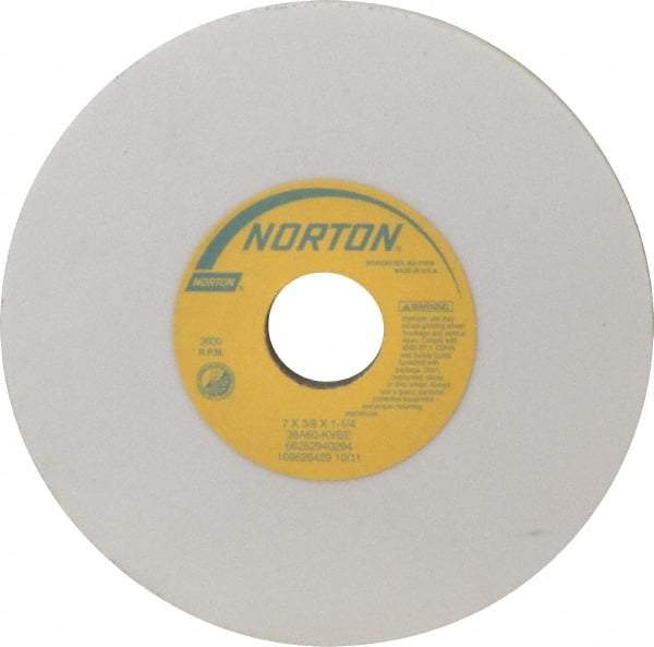 Norton - 7" Diam x 1-1/4" Hole x 3/8" Thick, K Hardness, 60 Grit Surface Grinding Wheel - Aluminum Oxide, Type 1, Medium Grade, 3,600 Max RPM, Vitrified Bond, No Recess - USA Tool & Supply