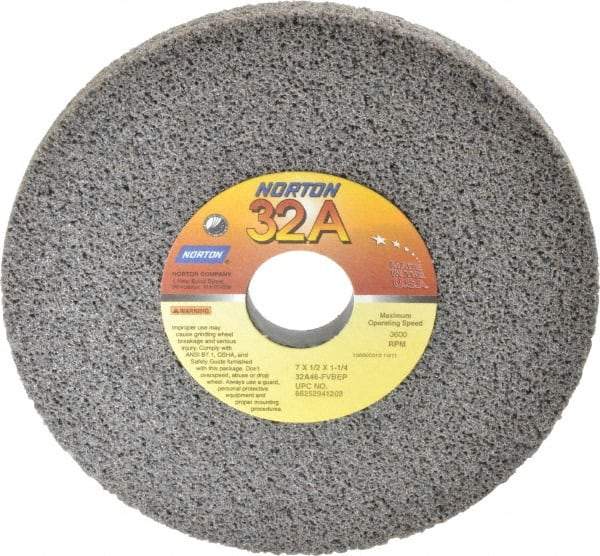 Norton - 7" Diam x 1-1/4" Hole x 1/2" Thick, F Hardness, 46 Grit Surface Grinding Wheel - Aluminum Oxide, Type 1, Coarse Grade, 3,600 Max RPM, Vitrified Bond, No Recess - USA Tool & Supply