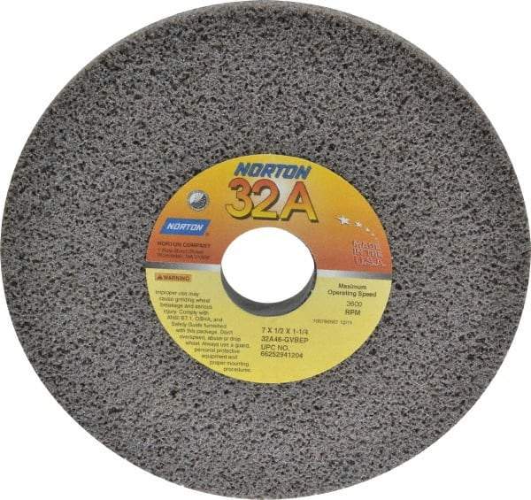 Norton - 7" Diam x 1-1/4" Hole x 1/2" Thick, G Hardness, 46 Grit Surface Grinding Wheel - Aluminum Oxide, Type 1, Coarse Grade, 3,600 Max RPM, Vitrified Bond, No Recess - USA Tool & Supply