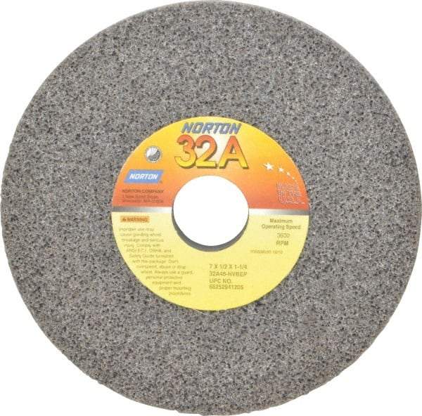 Norton - 7" Diam x 1-1/4" Hole x 1/2" Thick, H Hardness, 46 Grit Surface Grinding Wheel - Aluminum Oxide, Type 1, Coarse Grade, 3,600 Max RPM, Vitrified Bond, No Recess - USA Tool & Supply